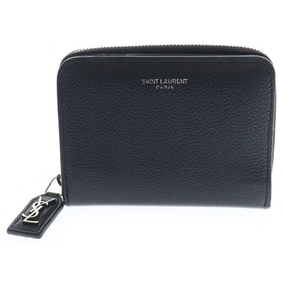 Saint Laurent Zip Leather PARIS Black Wallet Folding - Picture 1 of 5